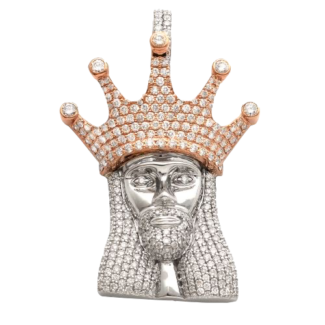 10K Gold | 3.90 CT | Diamond King Jesus Pendant